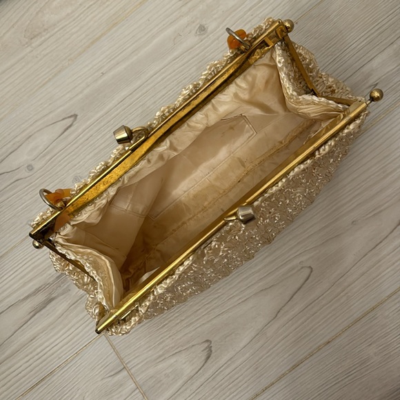 Vintage Large Woven Raffia Top Handle Ivory Cream Granny Core Handbag - Picture 4 of 14